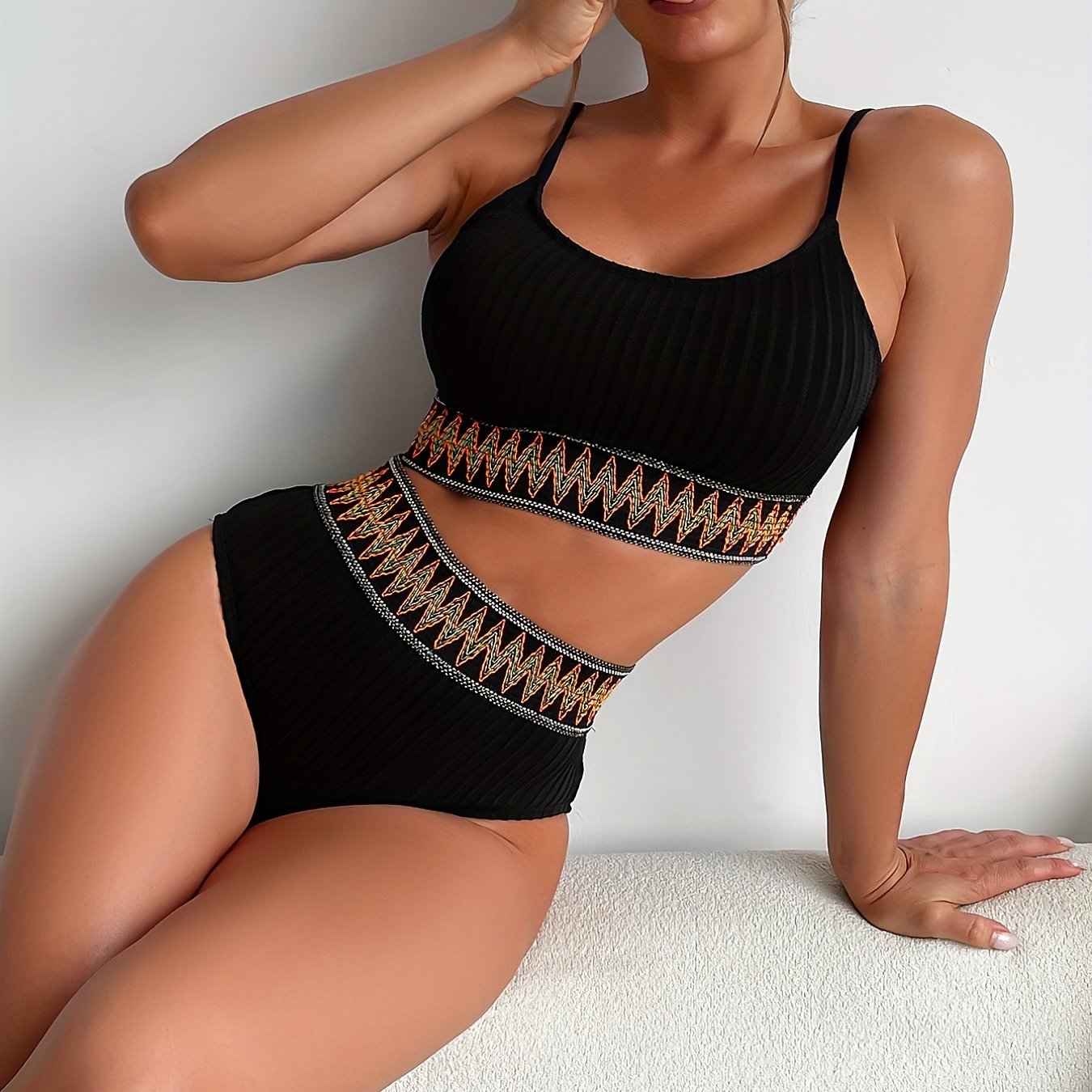 Seraphina® - Top et slip de bikini taille haute à côtes