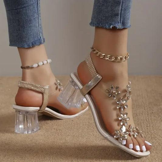 Camila® | Sandales pour femmes avec fleur et talon en strass